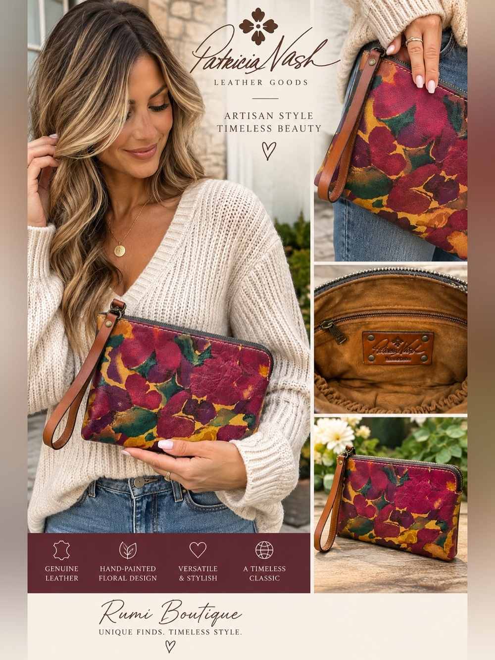 Stunning 🤩 Patricia Nash Floral Leather Wristlet 🍁